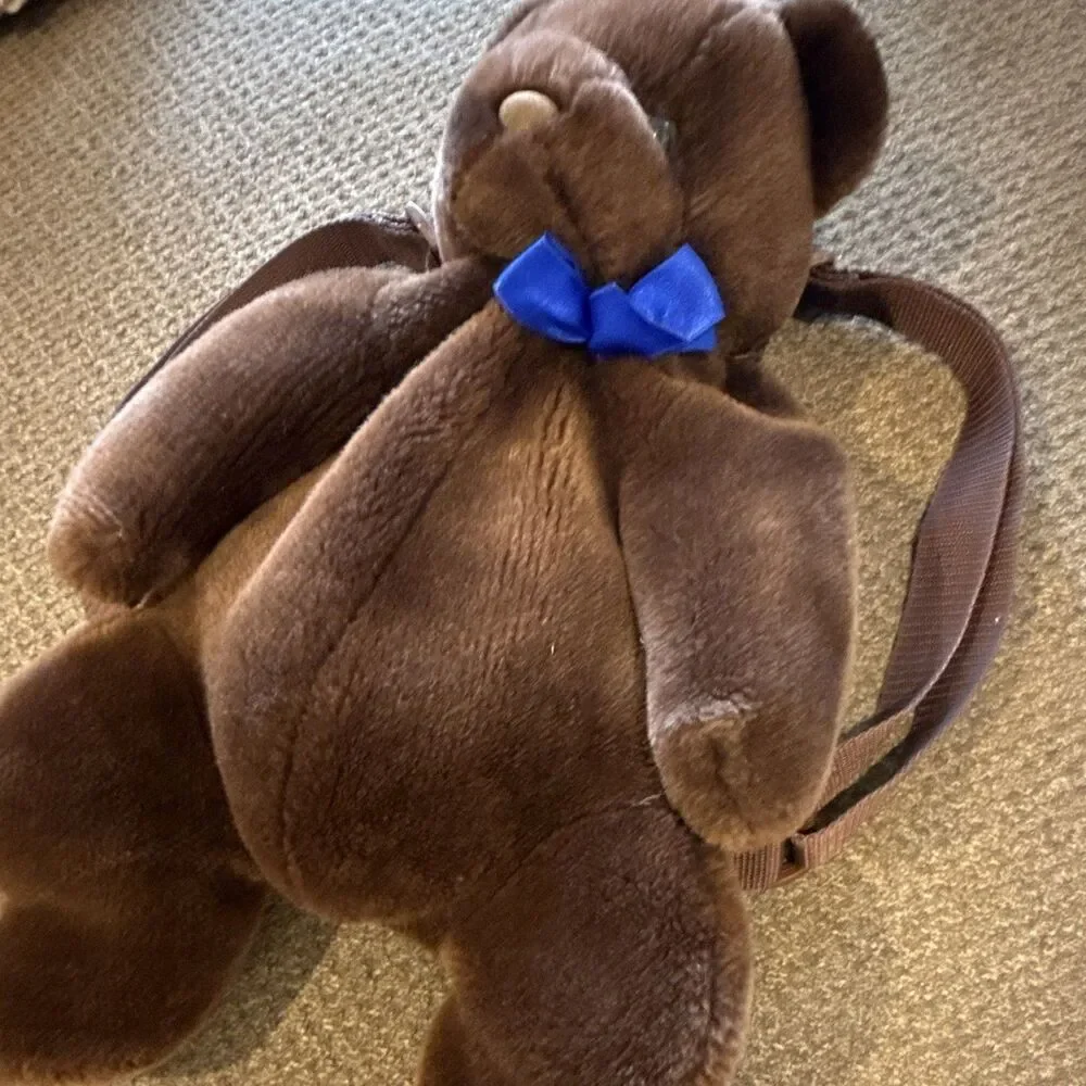 Vintage 90s Dark Brown Teddy Bear Plush Backpack - Rare Y2K Kidcore Kawaii Bag